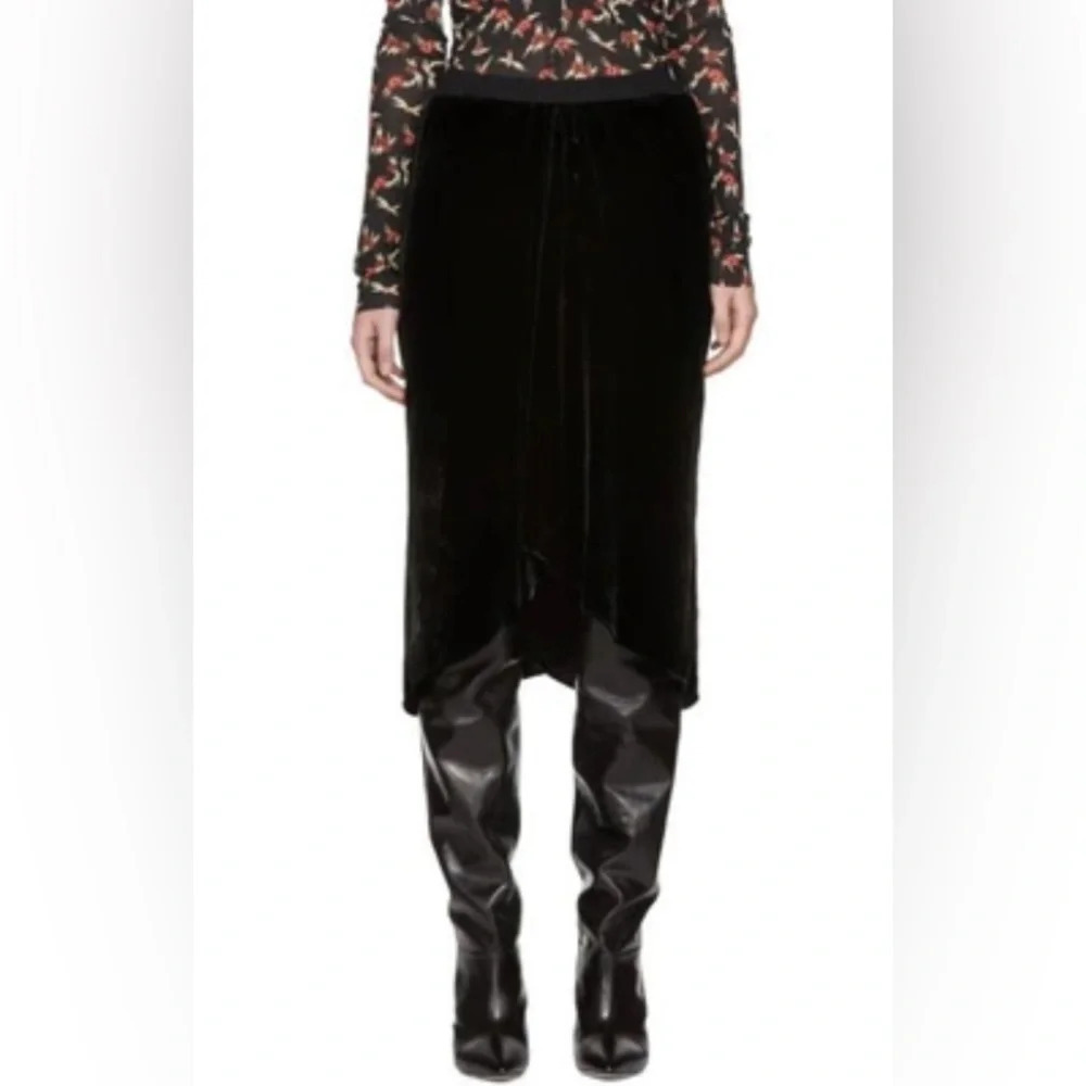 NWT Isabel Marant Tursanne Asymmetric Velvet Midi Skirt Black Size US 6